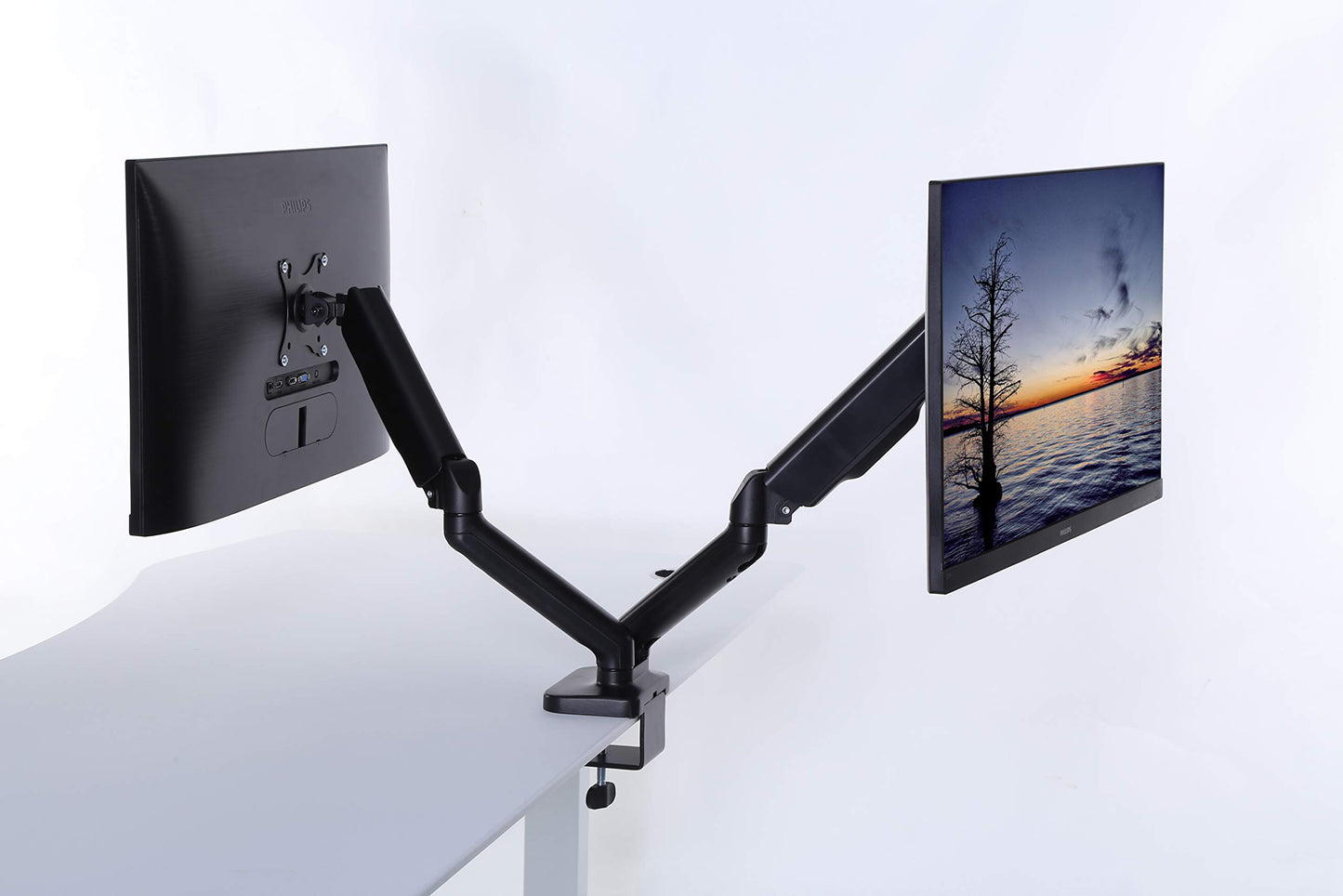 ApexDesk Dual Monitor Arm Desk Mount - Adjustable Height Gas Spring - VESA Mount with C Clamp & Mounting Base - Computer Monitor Stand for Screen up