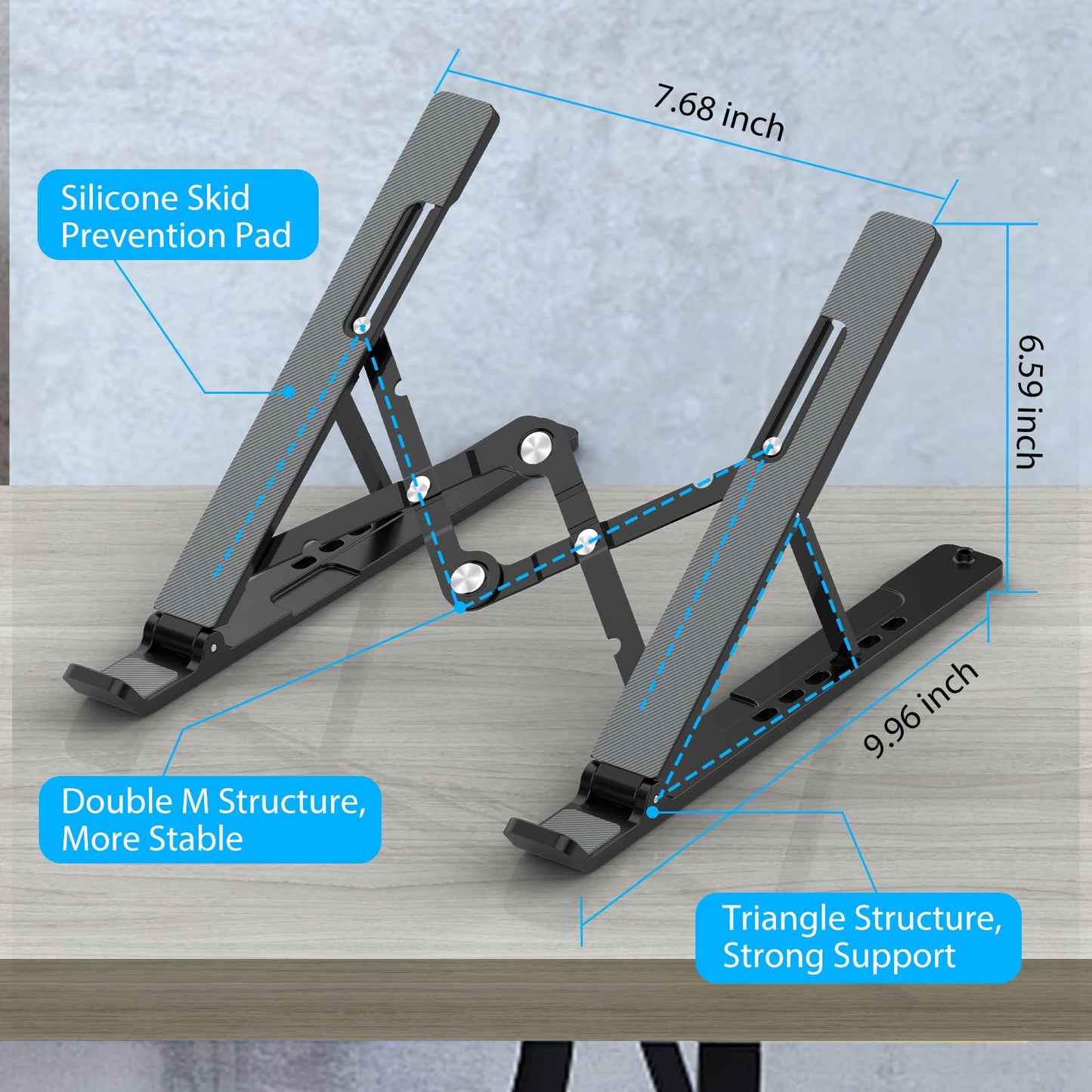 Gogoonike Adjustable Laptop Stand, Portable Laptop Riser for Desk, ABS+Silicone Foldable Ventilated Cooling Notebook Holder Stand for 10-15.6”