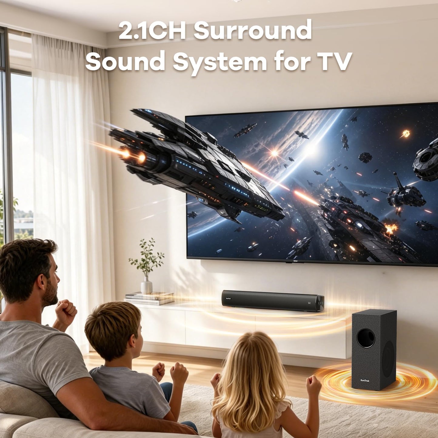Sound Bar for Smart TV, Karaoke Sound Bar with Wireless Microphones, 2.1CH Soundbar with Subwoofer, BT 5.3 Surround Sound System for TV, Home Theater