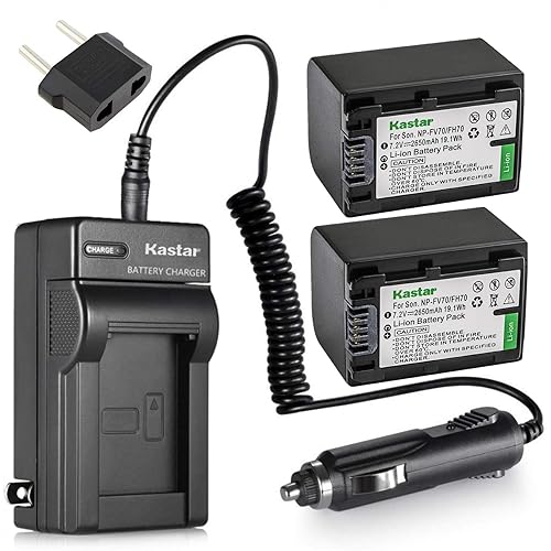 Kastar NPFH70 Battery (2-Pack) + Charger for Sony NP-FH100, FH60, FH70, NP-FH90, TRV and Sony DCR-DVD405 407E 408 410E 450 602E 650E DCR-HC96 DCR-SR85