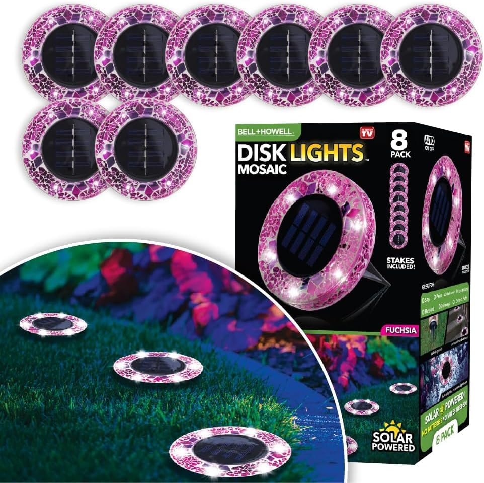 Mosaic Solar Pathway Lights - 8PK Waterproof Outdoor Solar Landscape Lights for Yard, Driveway & Walkway - Pink