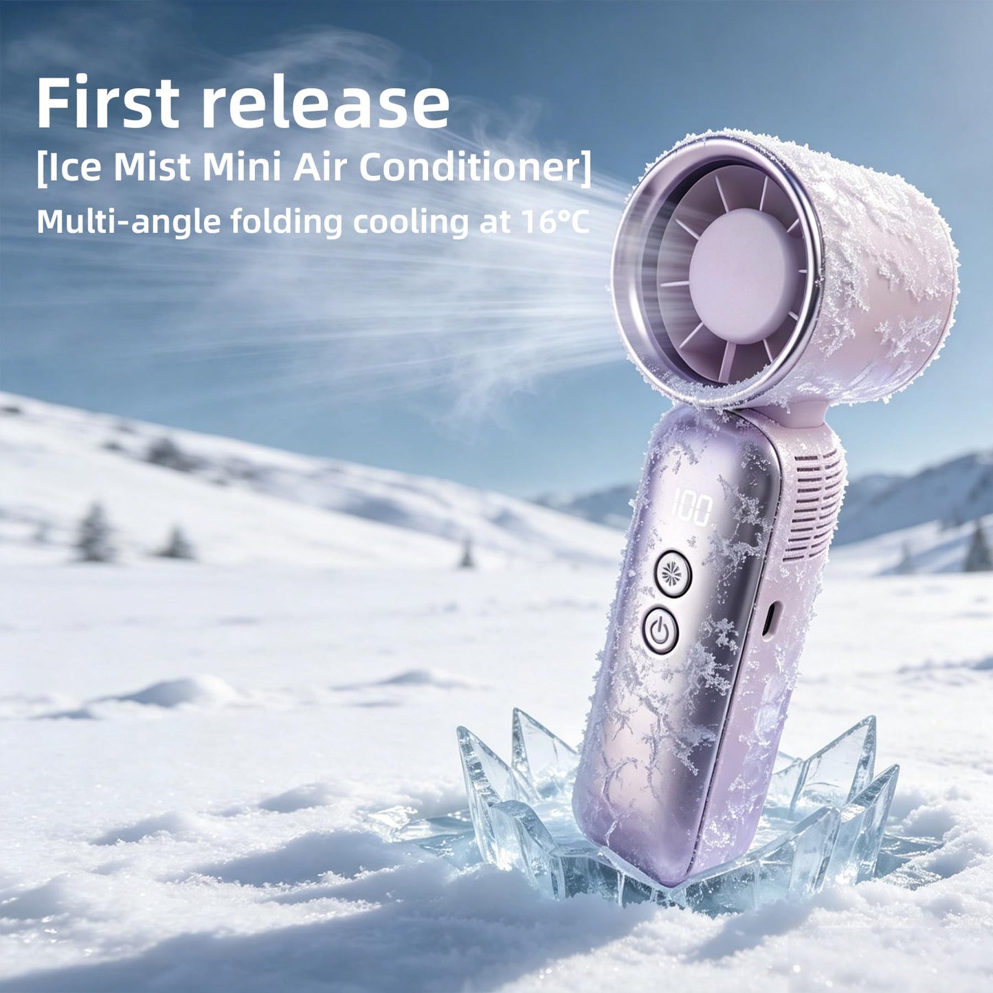 choafanlife Mini Handheld Turbo Fan with Freeze-Cool Handle, 35ft/s High-Speed Airflow, 12H Battery, USB-C Rechargeable, 2-in-1 Handheld/Desk Portable