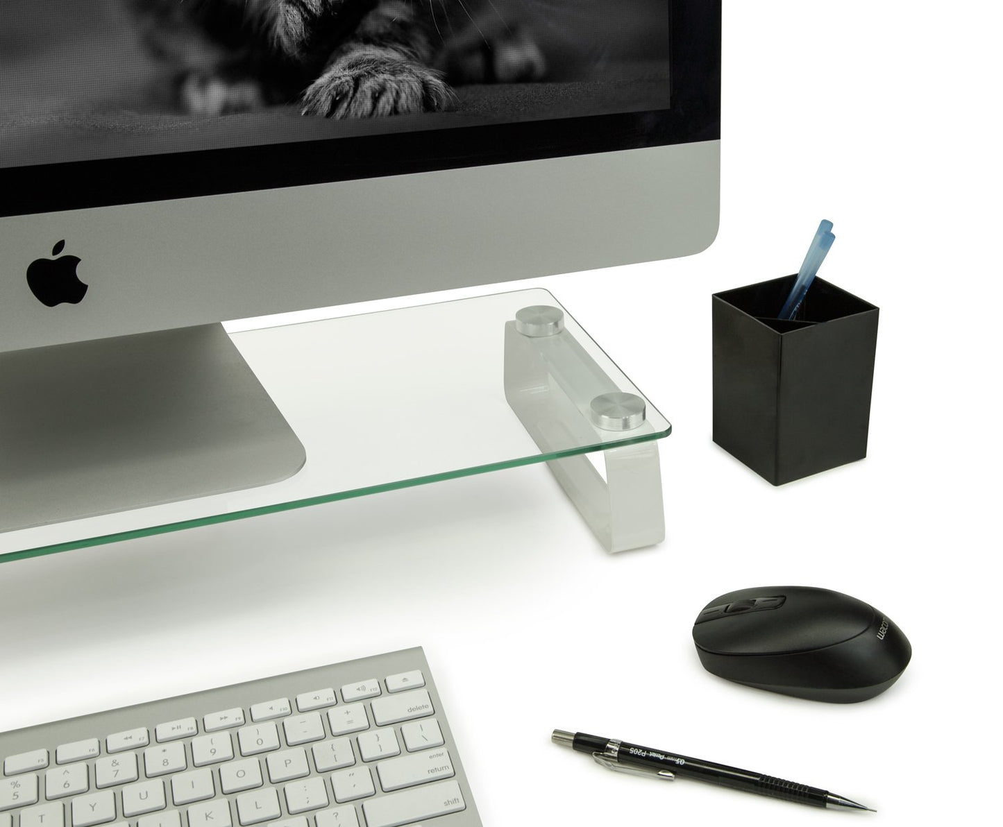 Mount-It! Glass Computer Monitor Riser and Laptop Stand | Clear Flat Screen Display Stand, Desktop Shelf and Organizer, Glass and Aluminum