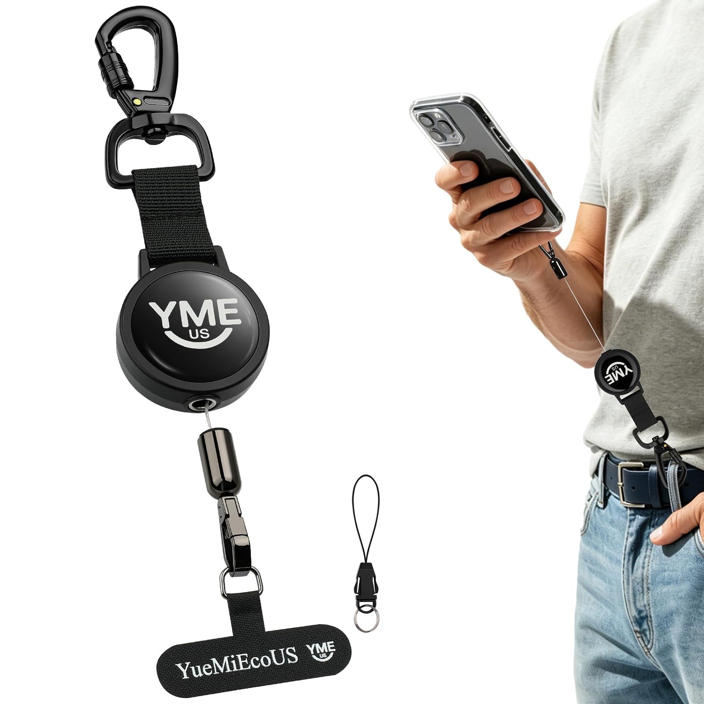 YueMiEcoUS Anti-Theft Phone Lanyard, Retractable Phone Tether,Phone Strap,Triangle Locking Carabiner Clip and Universal Phone Anchor