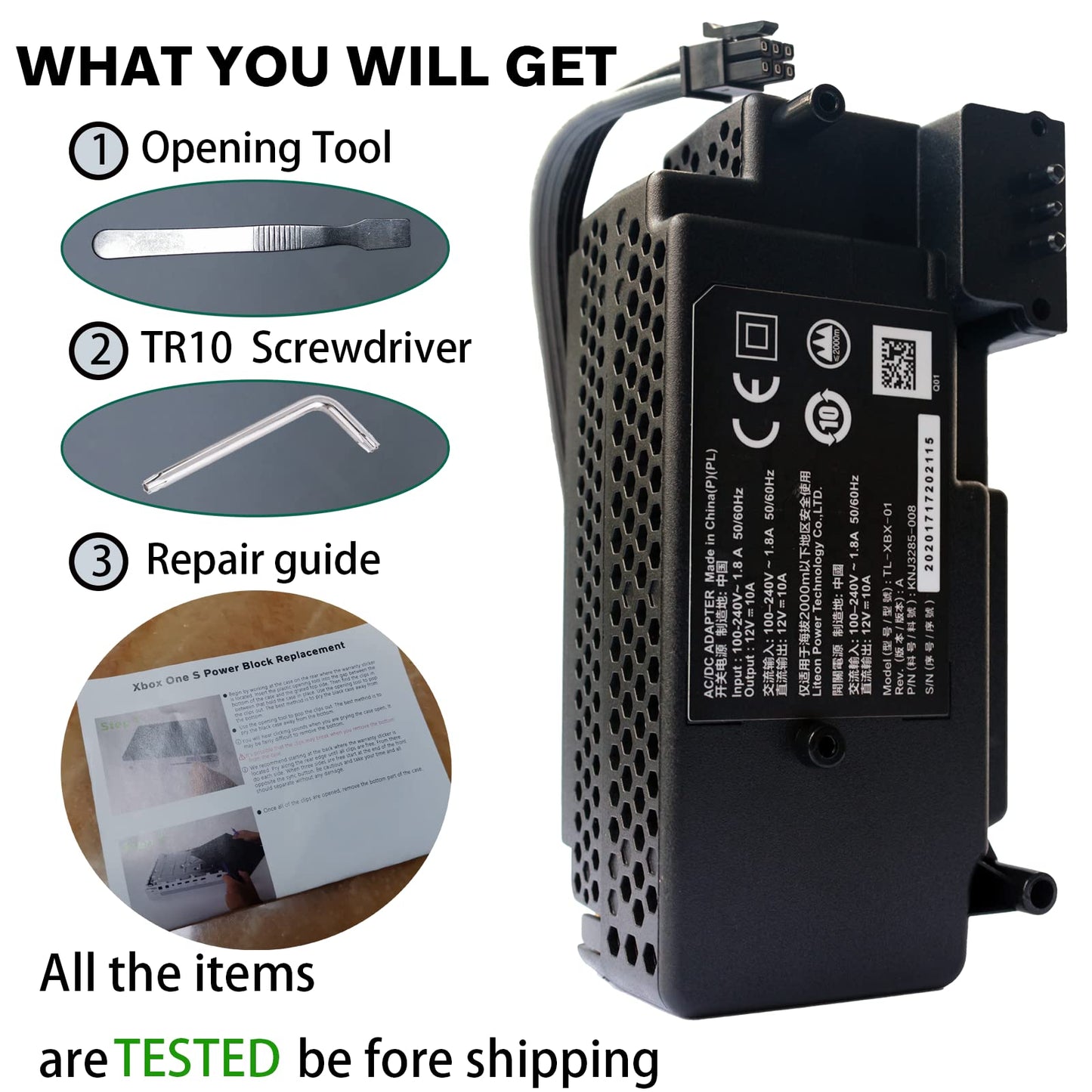 HELORD Ultimate Replacement Power Supply AC Adapter for Xbox One S (Slim) PA-1131-13MX / N15-120P1A 1681,Xbox 1 Power Cord:Part Number X943284-004