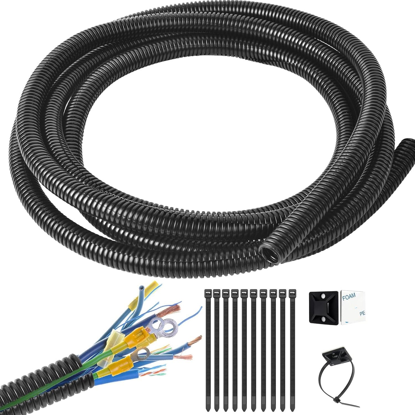 ALLWIN 1/4 inch Split Wire Loom Tubing Wire Conduit - 30 ft Cord Protector Electric Wires Covers, Automotive Wire Flexible Conduit, Plastic Wire Cover