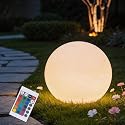 FANOAULEA 12 Inch Ball Light, Outdoor Glow Globe Light with Remote Control, LED Solar Gazing Ball Night Light 16 Modes RGB Color Changing, Waterproof