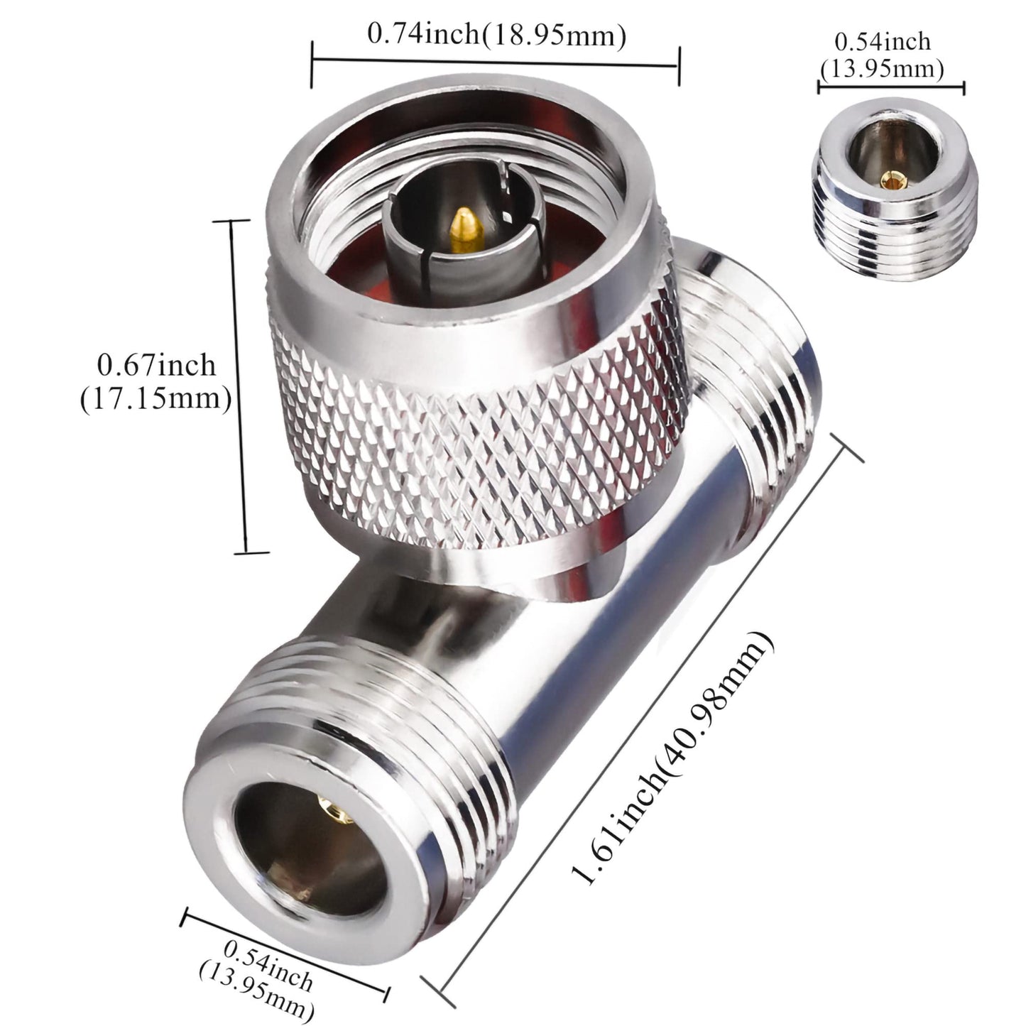 TUOLNK Dual N-Type Male to Female 3-Way Coaxial Adapter, Brass and Nickel Plated, 2 Pack