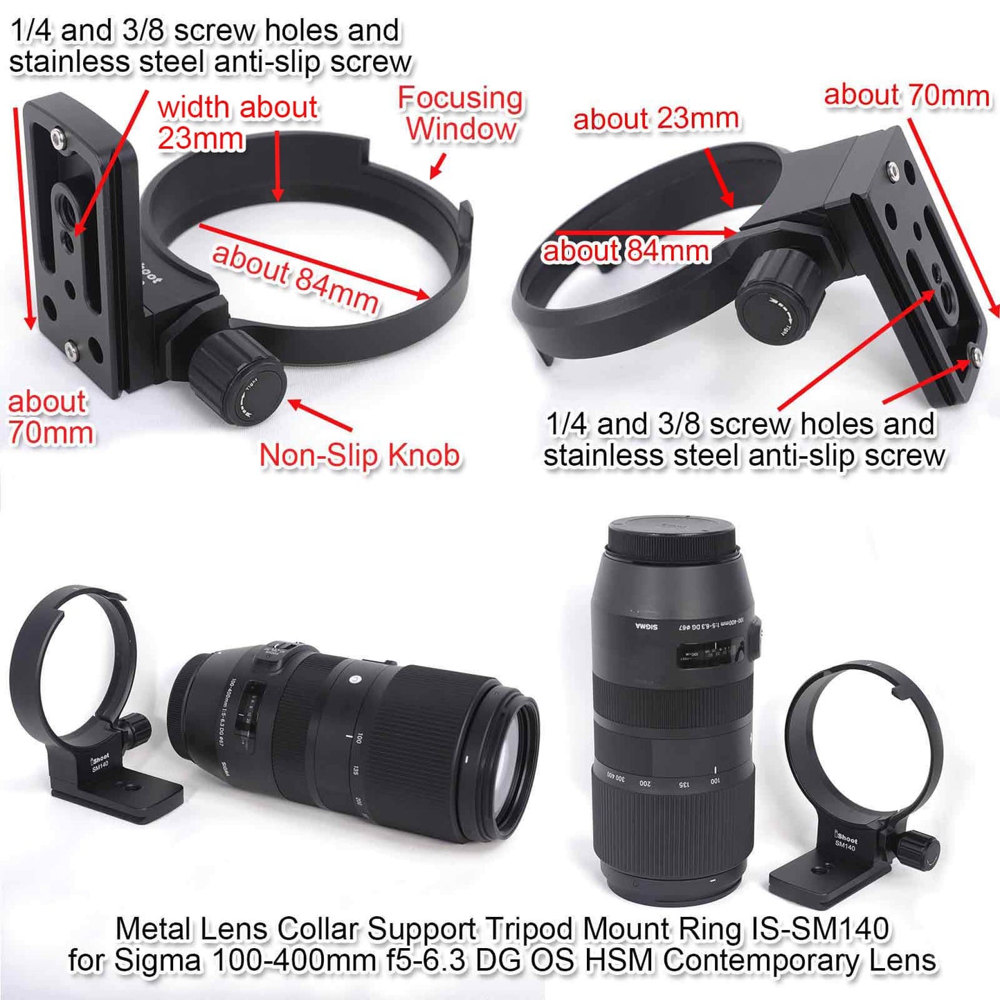 iShoot Tripod Mount Ring, Lens Collar Support Compatible with Sigma 100-400mm f/5-6.3 DG OS HSM Contemporary Lens (EF/F Mount), Bottom is ARCA Quick