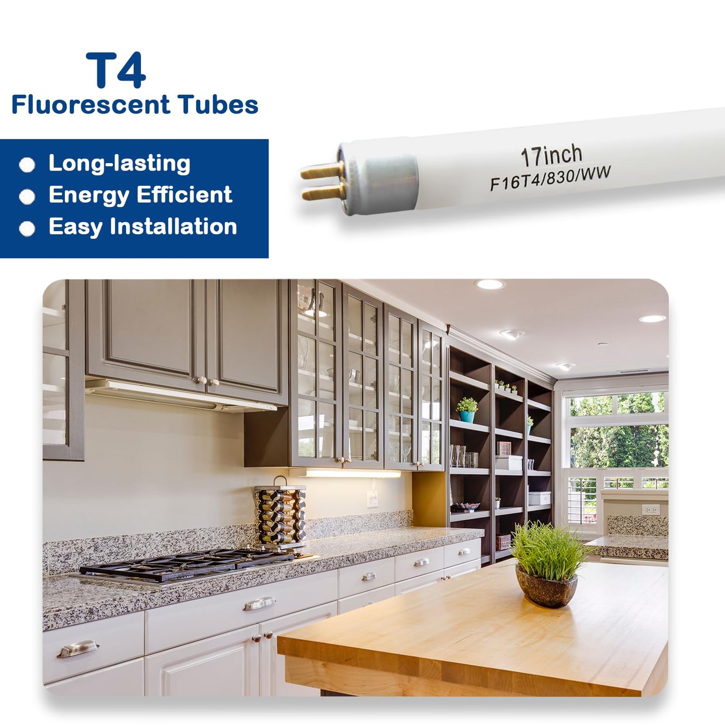 17" T4 16W Fluorescent Light Bulb, F16T4/830 Natural White,G5 Base 3000K