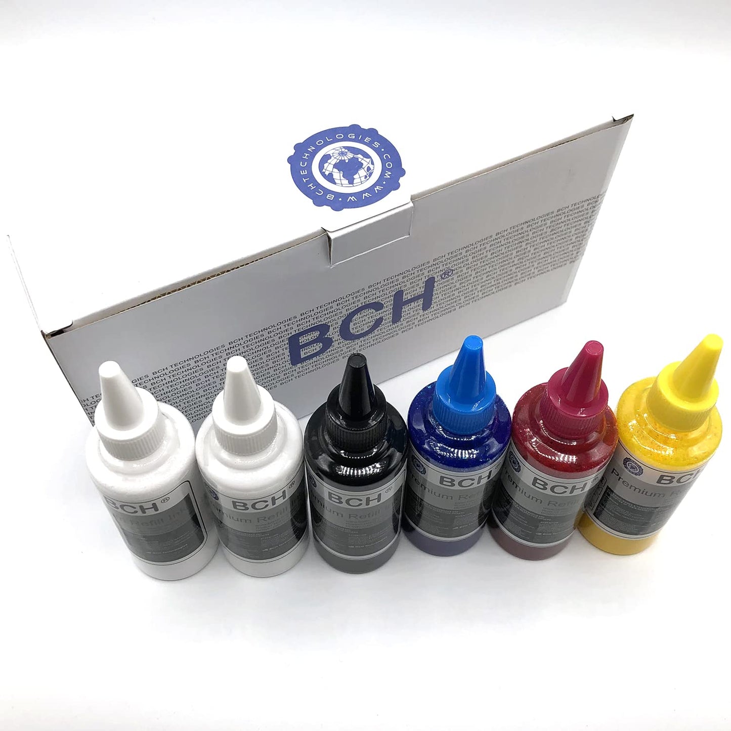 BCH Premium DTF Ink - Direct to Film Heat Transfer Ink - 600ml (Black, Cyan, Magenta, Yellow + 2 White) - Suitable for Use in DTF Printing Machines