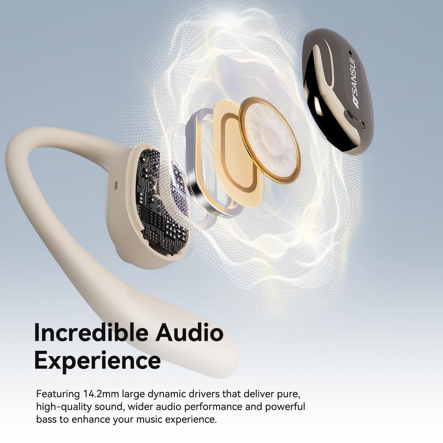 SANSUI Open Ear Headphones,Wireless Earbuds with Ergonomic Earhook,Bluetooth Headphones 5.4 with Noise Cancelling Mic,56H Playtime,IP55 Waterproof…