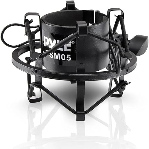 Pyle Updated Pro Shock, Clip Holder, Anti-Vibration Mount, Standard Size, Quick Angle Adjustment, Padded Mic Clamp, Easily Locks into Position