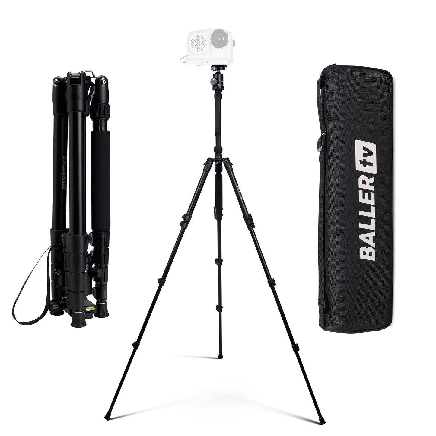 Ultra Portable 80” Aluminum Tripod Stand - Official BallerCam Accessory, Lightweight 5-Section Travel Tripod with Ball Head, Folds to 16.5”, Max Load