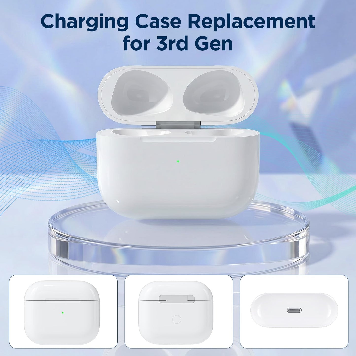 Wireless Charging Case for AirPods 3rd Generation | Replacement Charger Case with Bluetooth Pairing Sync Button, 660mAh Fast Charging, L-Port