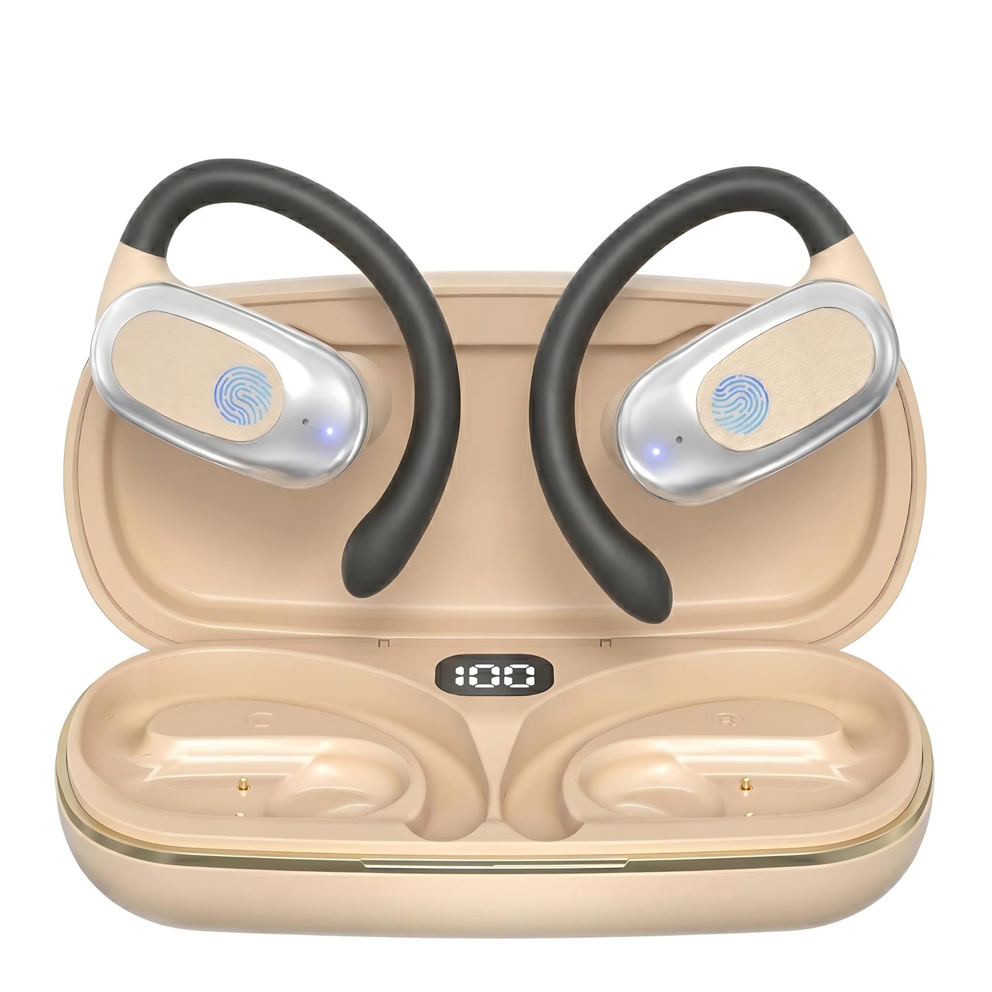 Open Ear Headphones Air Conduction Wireless Earbuds with Mic 42H Playtime Clear Call LED Digital Display Over Earphones Lightweight Waterproof Secure