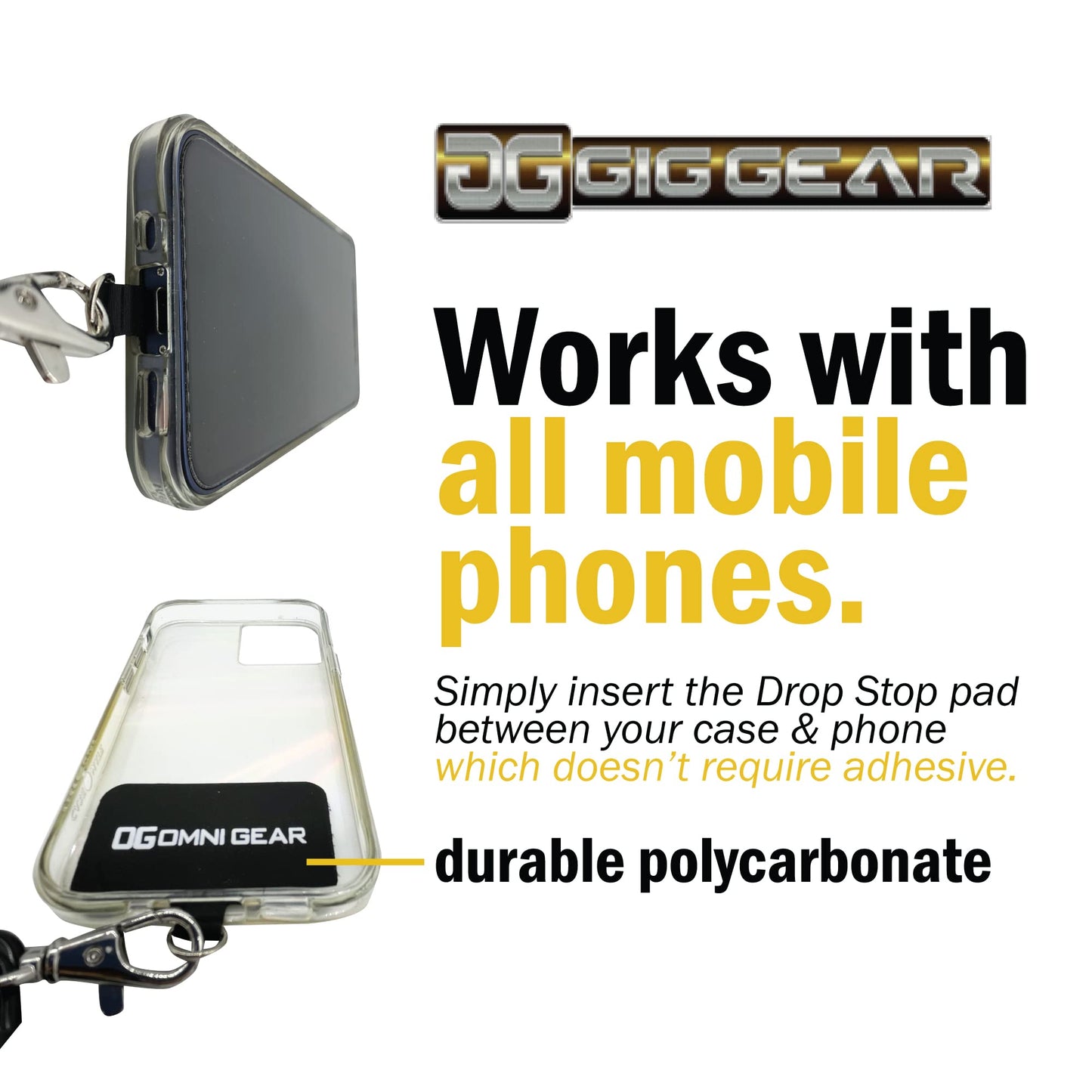 Gig Gear Drop Stop Mobile Phone Tether for Drop Damage and Theft Protection - Universal Phone Lanyard with Carabiners for Secure Vest Attachment