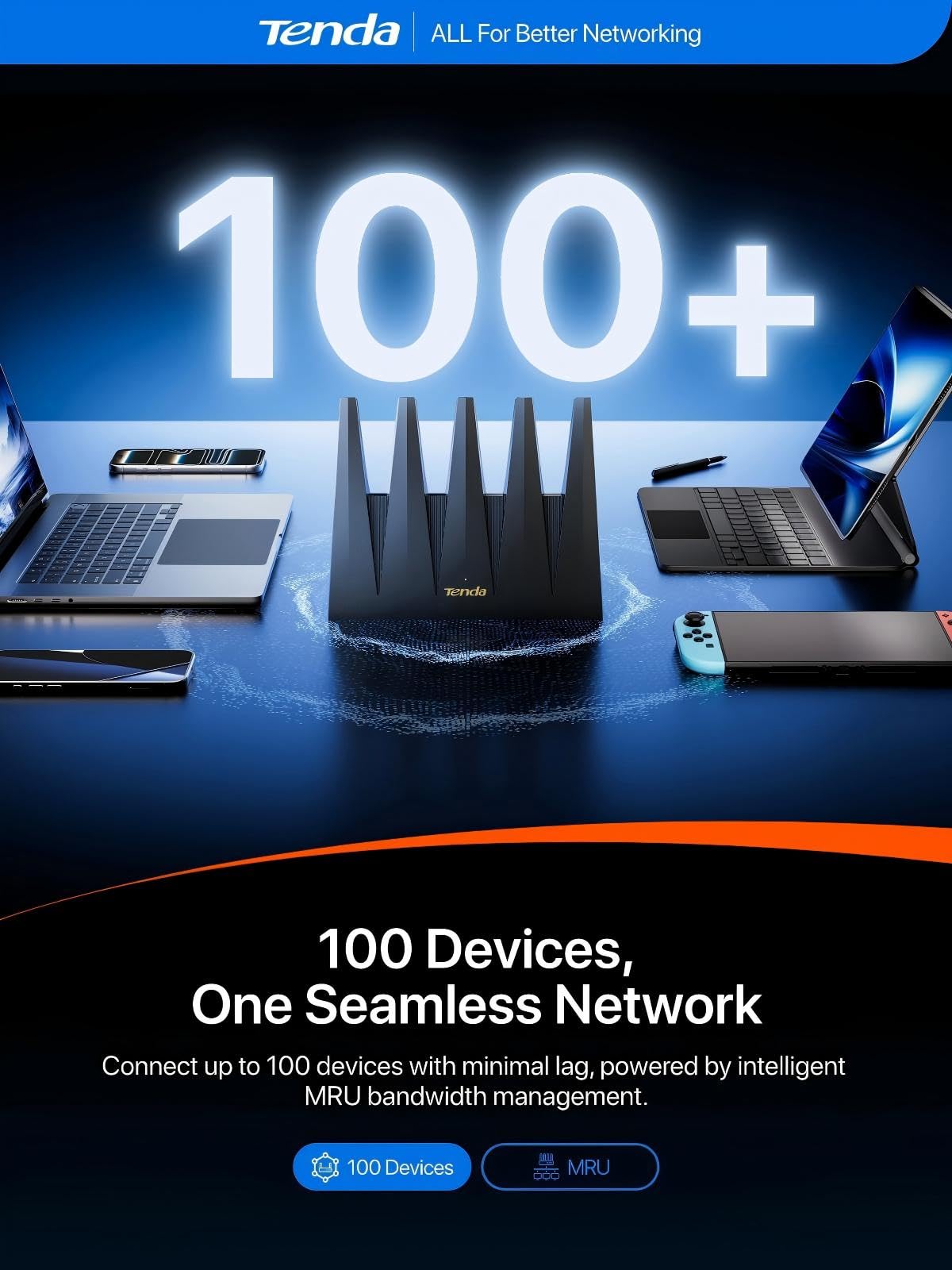 Tenda WiFi 7 Router BE7200 - Dual-Band High-Speed Wireless Internet Router with 2×2.5G Ports, Quad-Core CPU, MLO & VPN, Private IoT Network, Supports