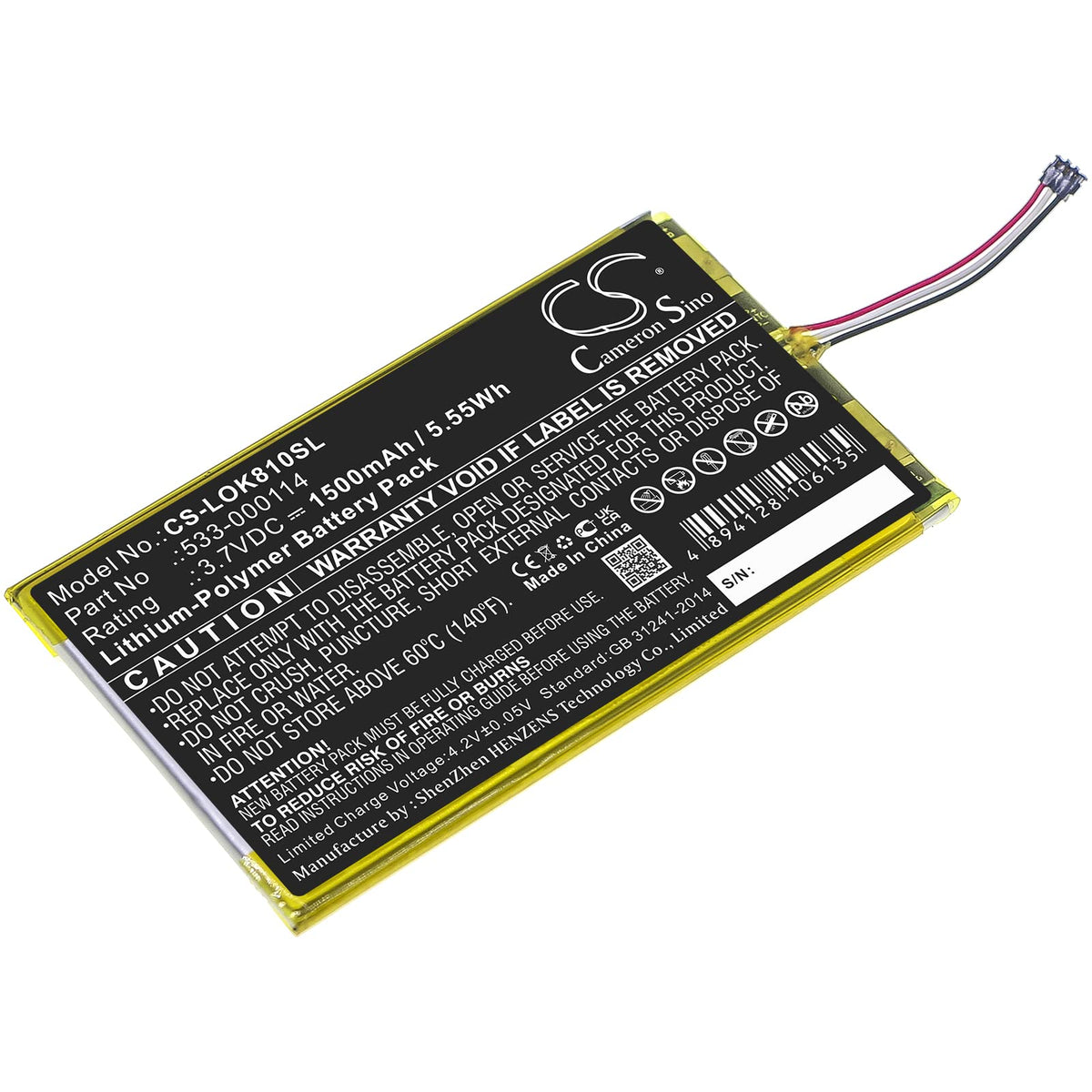 Cameron Sino Battery for Logitech IIIuminated Keyboard K810, K810 PN:Logitech 533-000114 1500mAh / 5.55Wh
