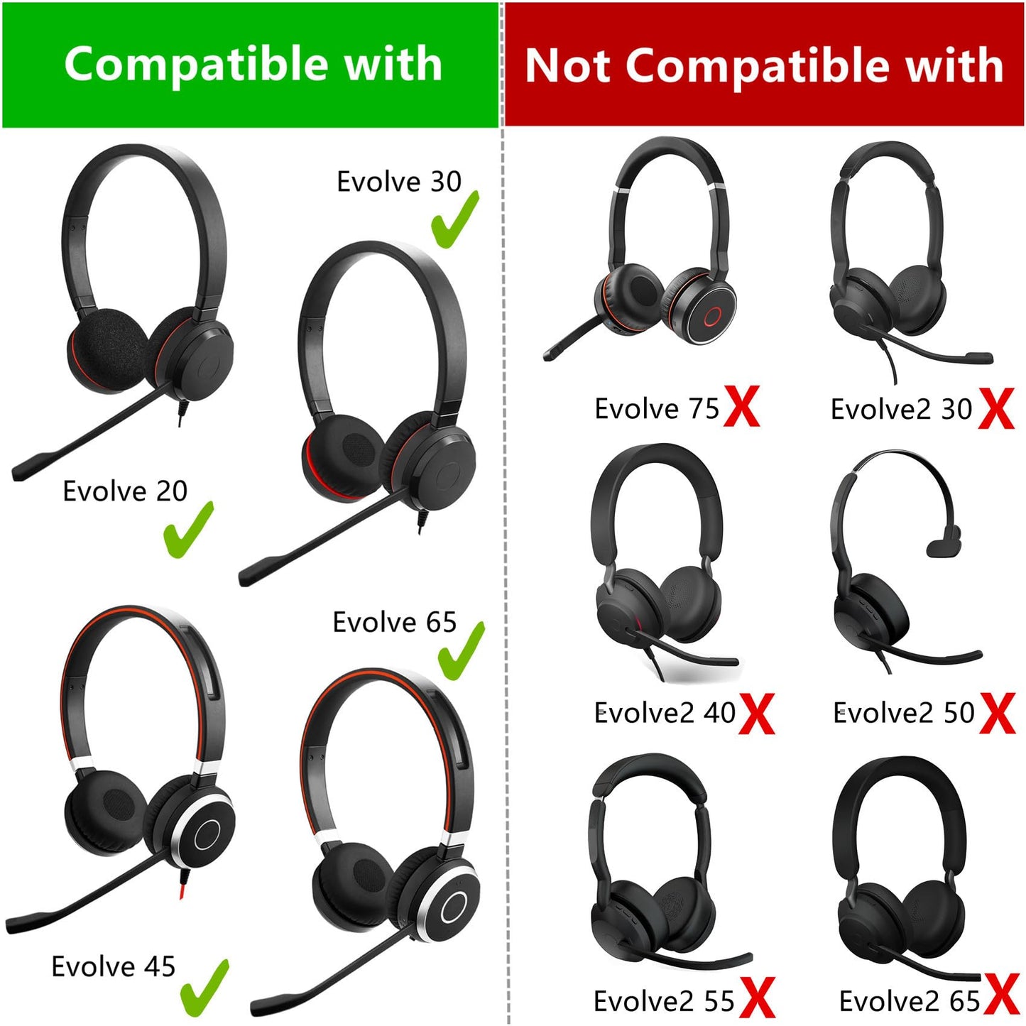 YDYBZB Ear Pads Cushion Cover Earpads Earmuff Replacement Compatible with Jabra Evolve 20 30 40 65 Headset (Do Not Fit Evolve2 30/Evolve2 40/Evolve2