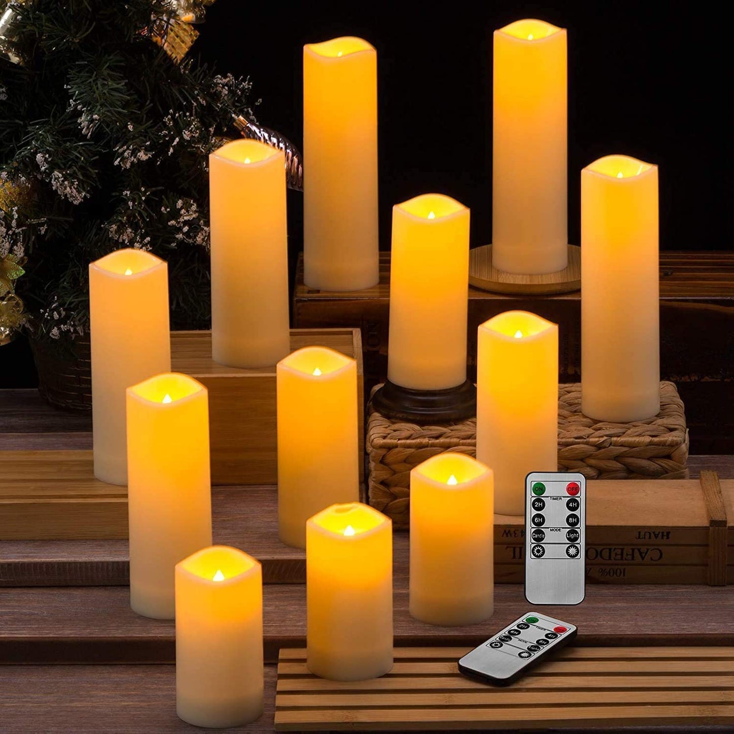 Aamdkcyu Flameless Candles with Remote & 2/4/6/8H Timers, Outdoor Indoor Waterproof Remote Candles Battery Operated, Electric Led Candles 12pcs