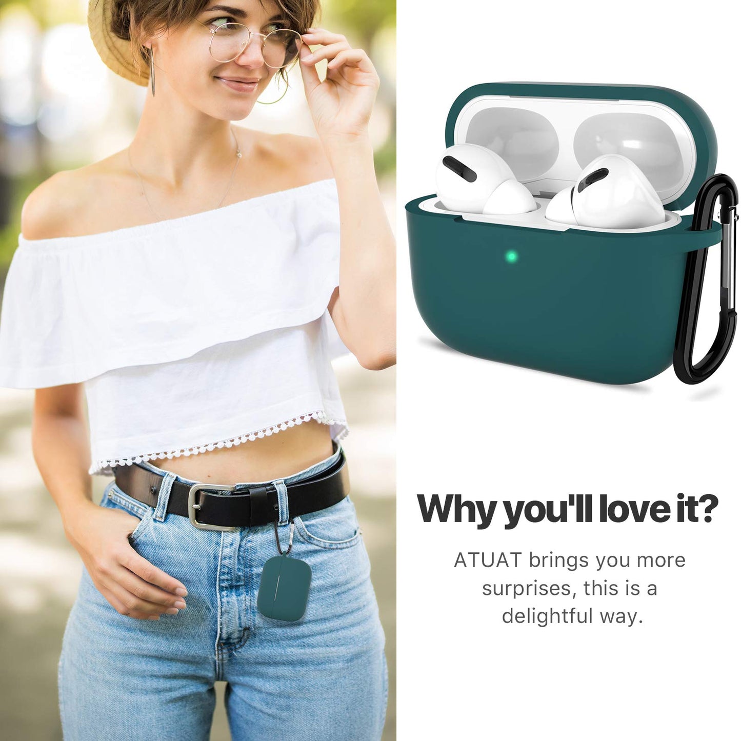 ATUAT for AirPods Pro 1st/2nd Generation Case Cover, Protective Silicone Skin Accessories with Keychain for Women Men for Apple AirPods Pro 2019/2022