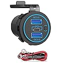 12v usb charger, PD 20W USB-C Power Socket and 18W QC3.0 Socket Waterproof Power Outlet 12V/24V with Power Switch 12V USB C Outlet for Car Golf Cart