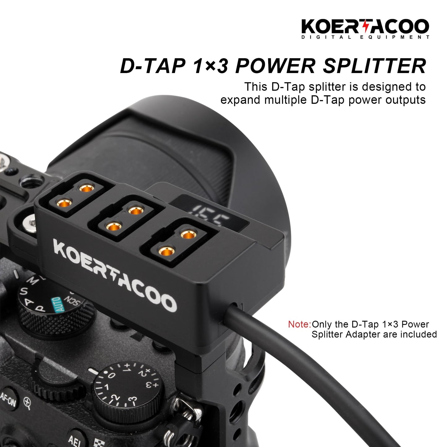 KOERTACOO D-Tap 1×3 Power Splitter Adapter with Voltage Display & 1/4 Mounting Screws for V-Mount/Gold Mount Battery,Camera Cage,Video Transmission