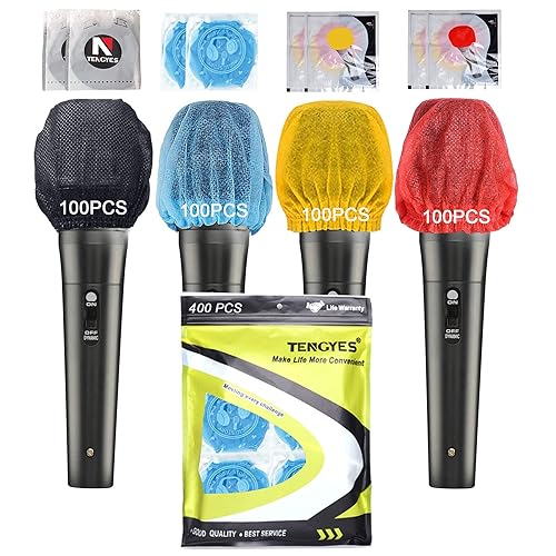 TENGYES 400 PCS (200 Pack) Microphone Hygiene Covers Disposable Non-Woven Handheld Mic Cover Windscreen Protective Cap for KTV Karaoke Recording Room