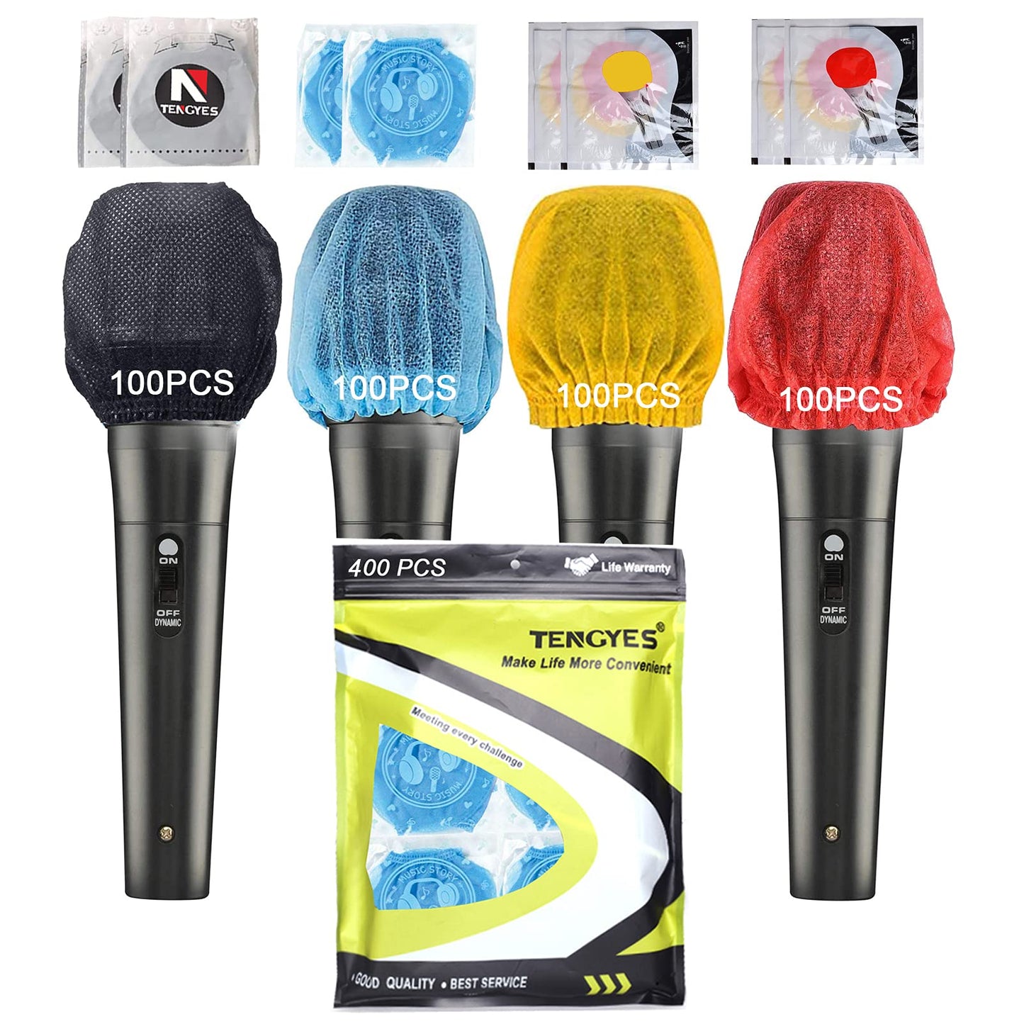 TENGYES 400 PCS (200 Pack) Microphone Hygiene Covers Disposable Non-Woven Handheld Mic Cover Windscreen Protective Cap for KTV Karaoke Recording Room