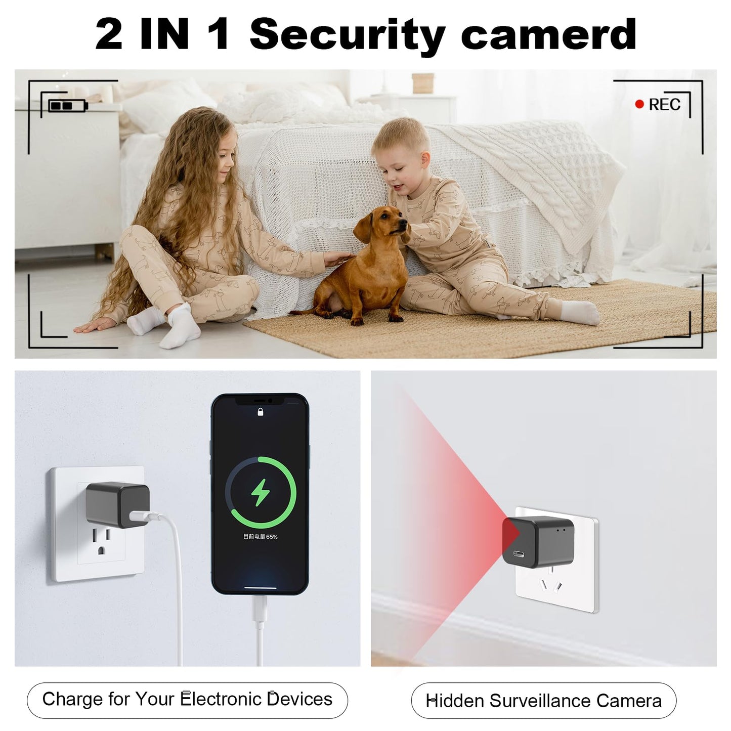 LYPXYYDS 1080P Camera Charger with 2.4Ghz/5Ghz WiFi - Wireless Mini Camera for Pets Nanny - Real Time Monitoring - Small Nanny Cam for Indoor Home
