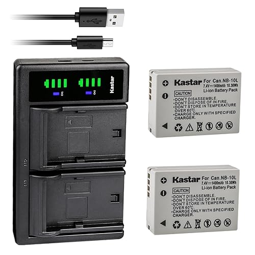 Kastar Battery (X2) & Dual USB Charger for Canon NB-10L, NB10L and PowerShot SX40 HS, SX50 HS, G1 X, G15, G16 Digital Cameras