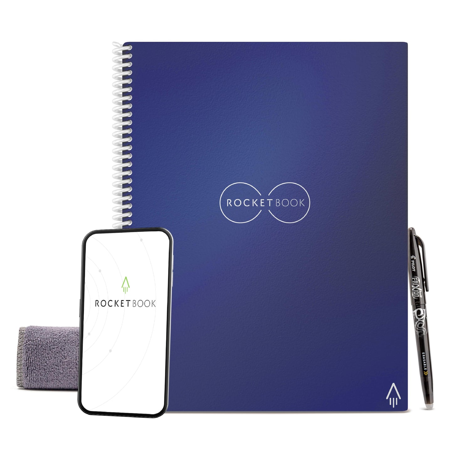 Rocketbook Core Reusable Spiral Notebook, Letter Size 8.5x11, Navy Blue - Lined Pages, App-Connected, Erasable, Durable Cover, Ideal for School, Work