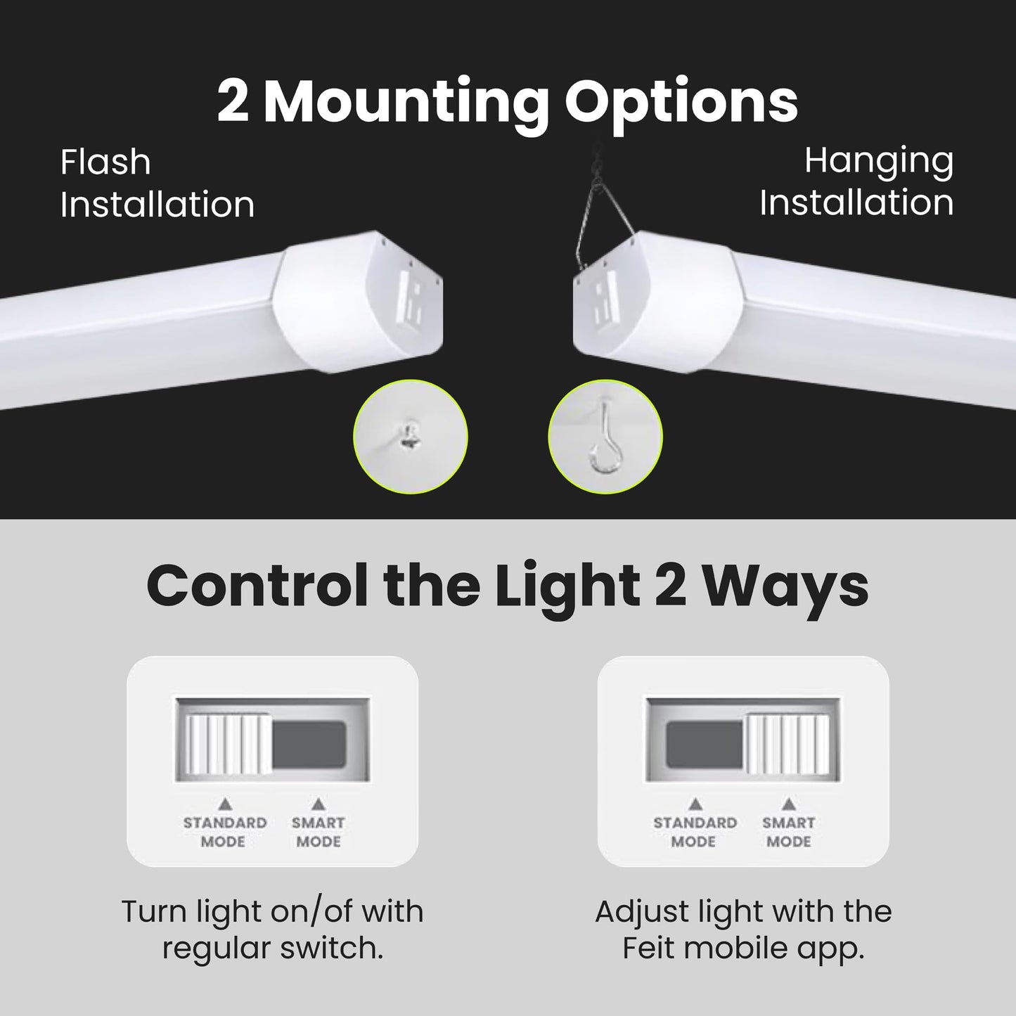 Feit Electric 4 ft. Smart WiFi 105-Watt LED Shop Light, No Hub Required, Alexa or Google Assistant, 3000K/4000K/5000K Color Temperature CCT Changing