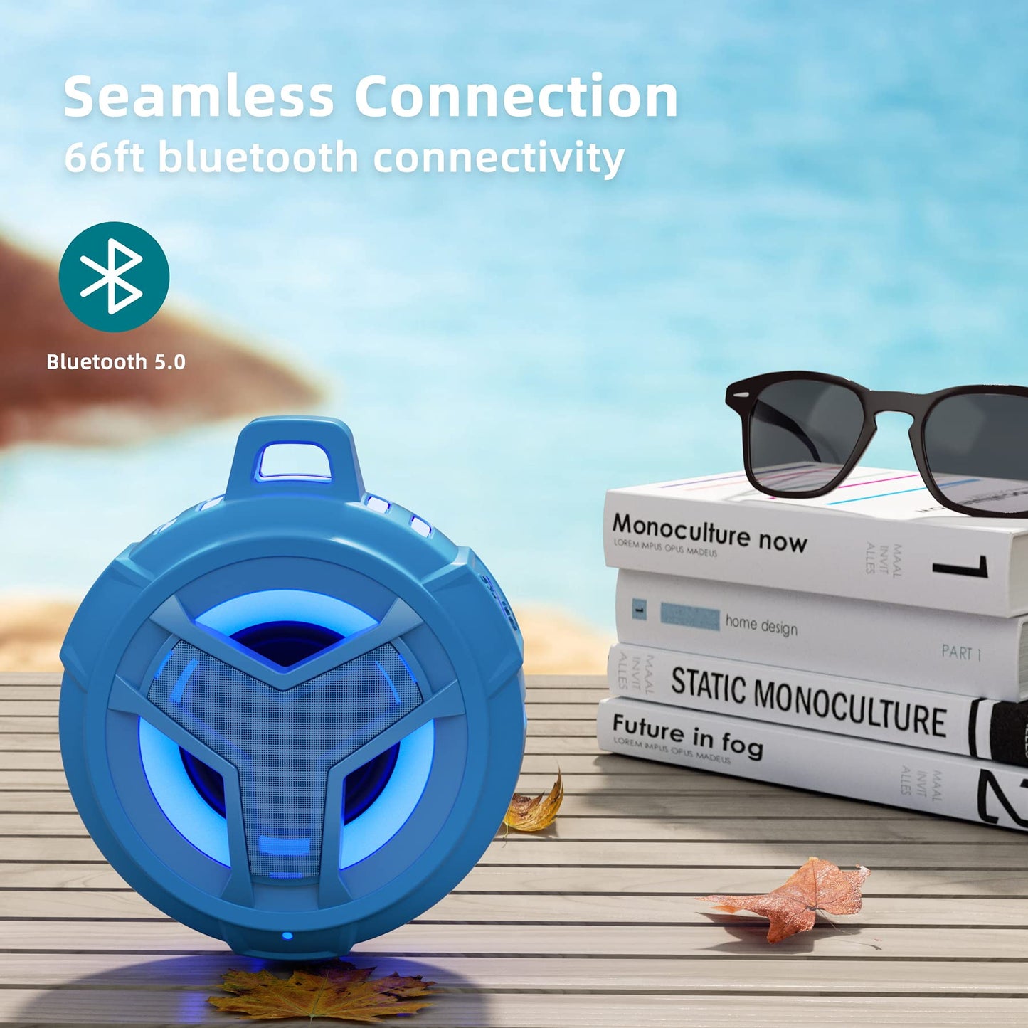 EBODA Shower Bluetooth Waterproof Speaker, IPX7 Floating Portable Wireless Small Speakers with Light, 24H Playtime for Beach, Pool, Kayak Accessories