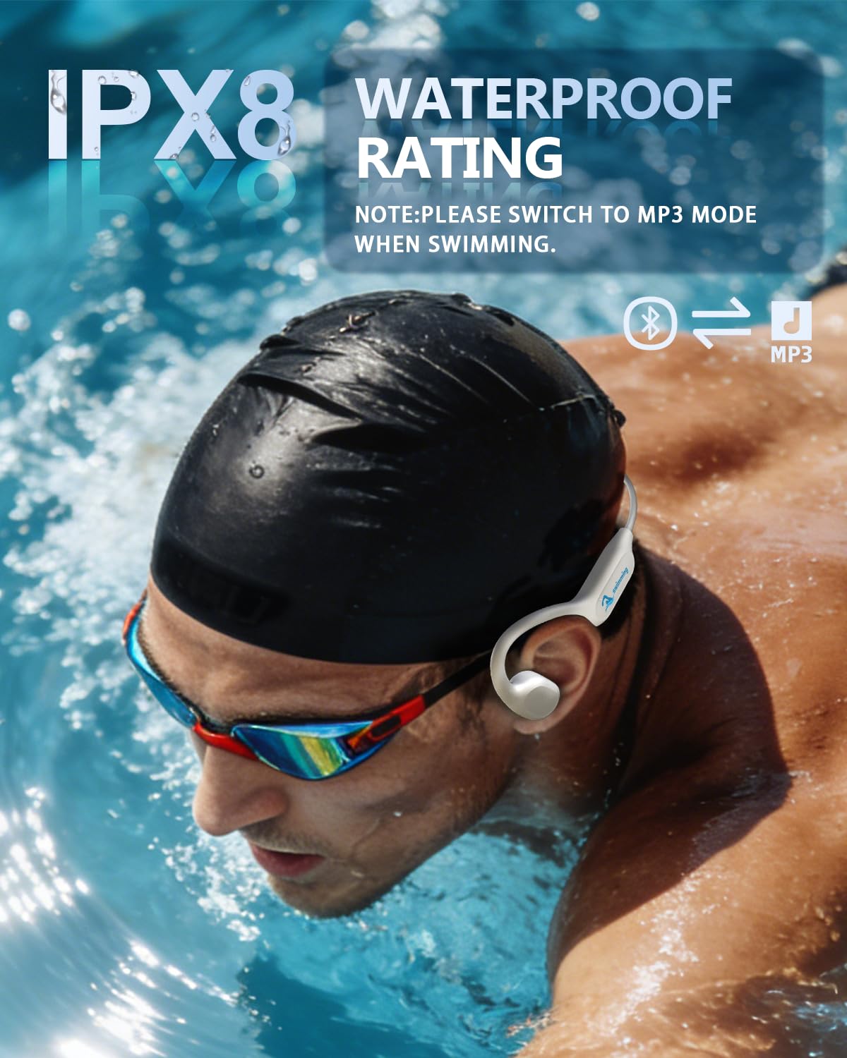 Swimming Headphones Bone Conduction Bluetooth 6.0 IPX8 Waterproof 32G MP3