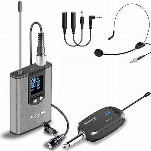 Alvoxcon Wireless Headset Lavalier Microphone System Wireless Lapel Mic Best for iPhone, DSLR Camera, PA Speaker, YouTube, Podcast, Video Recording