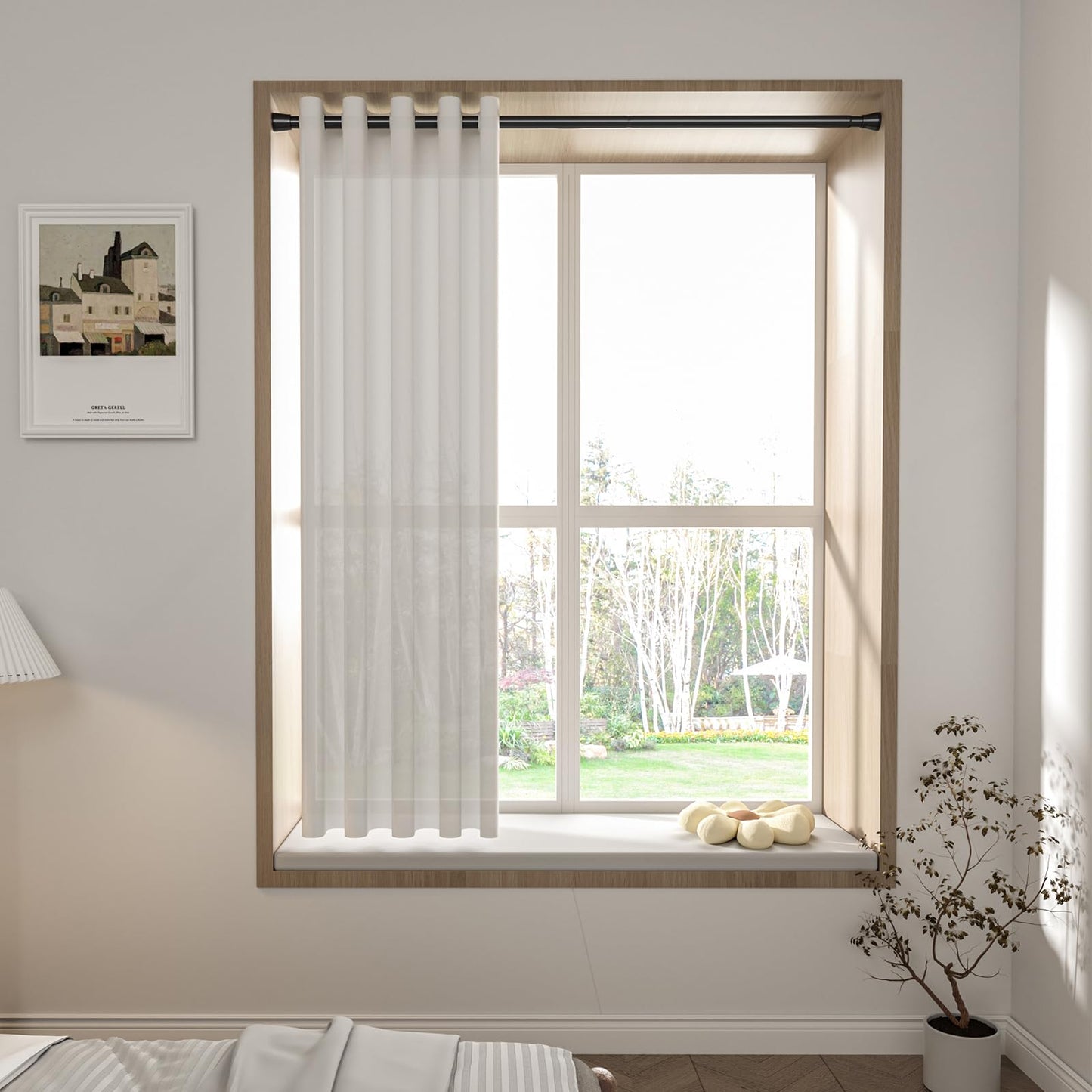 Black Spring Tension Curtain Rod, 28-52 in Adjustable No-Drill Rod, 7/8" Diameter, Heavy Duty Anti-Slip for Shower, Windows, Kitchen & Closet