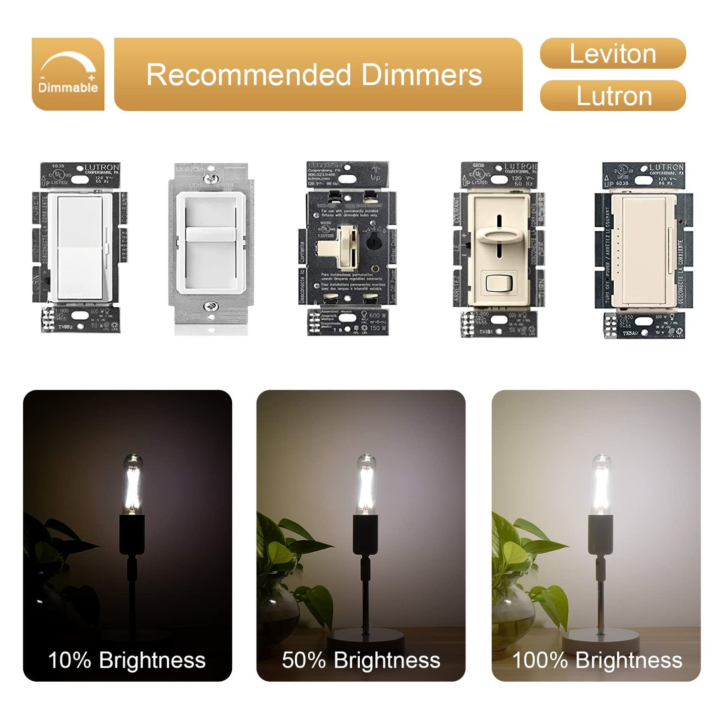 EQ Lighting Dimmable T10 Edison Led Tube Bulb 5000k Daylight White, 2W Vintage Tubular Led Filament Bulbs 25W Equivalent, E26 Base Lamp Bulb