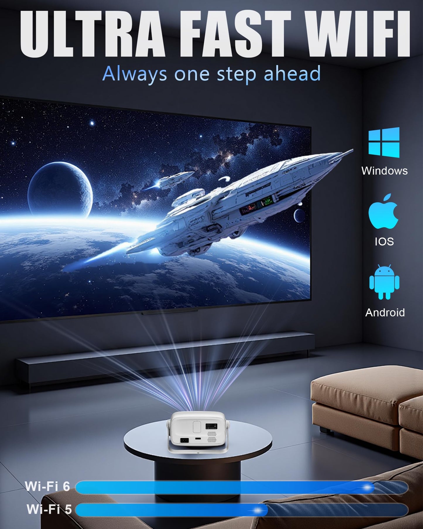 ?Netflix-Licensed/Electric Focus?Smart Mini Projector with WiFi and Bluetooth?Outetrails Portable Movie Projector 4K Support,5W Speaker, Built