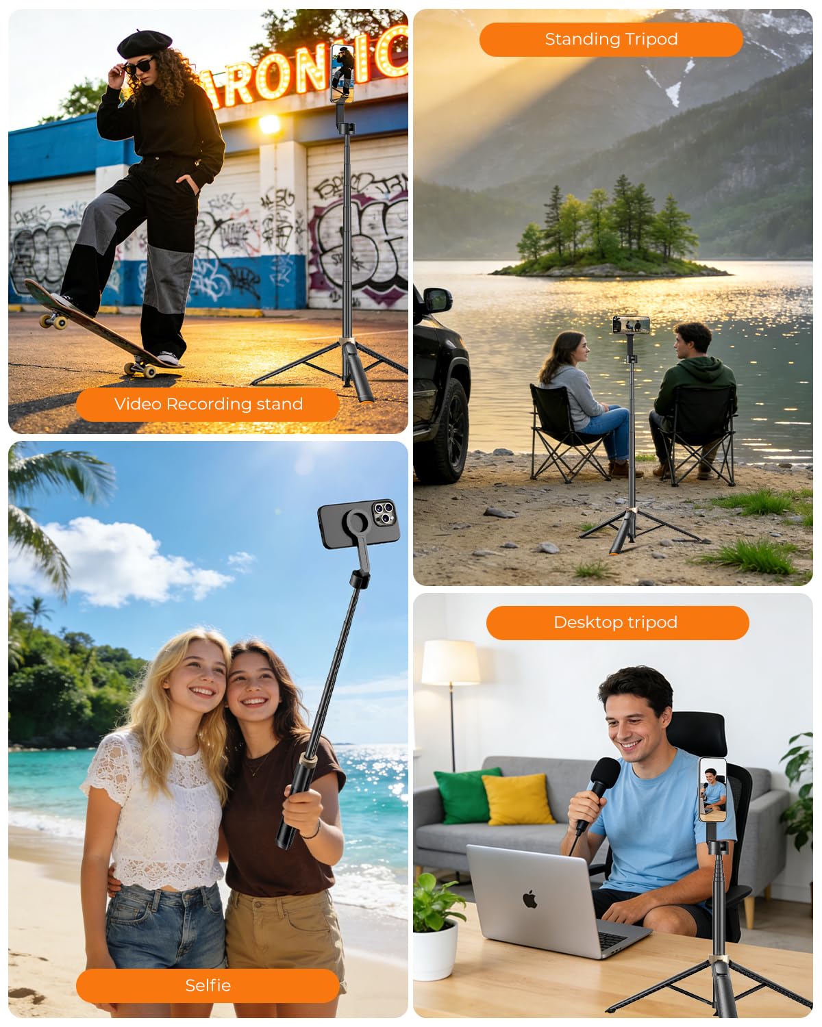 Magnetic Selfie Stick Tripod 72 Inch for iPhone MagSafe, Extendable Phone Tripod Stand with Bluetooth Remote, 360° Rotation Aluminum Selfie Stick