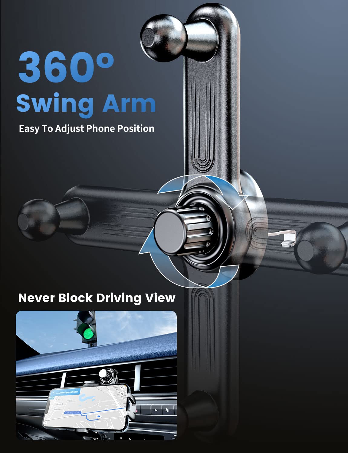 eSamcore Car Vent Phone Mount, Car Phone Holder Mount with Swing Arm Air Vent Clip Car Mount Cell Phone Holder Car for iPhone 17/16/ 15/14/ 13 Pro Max
