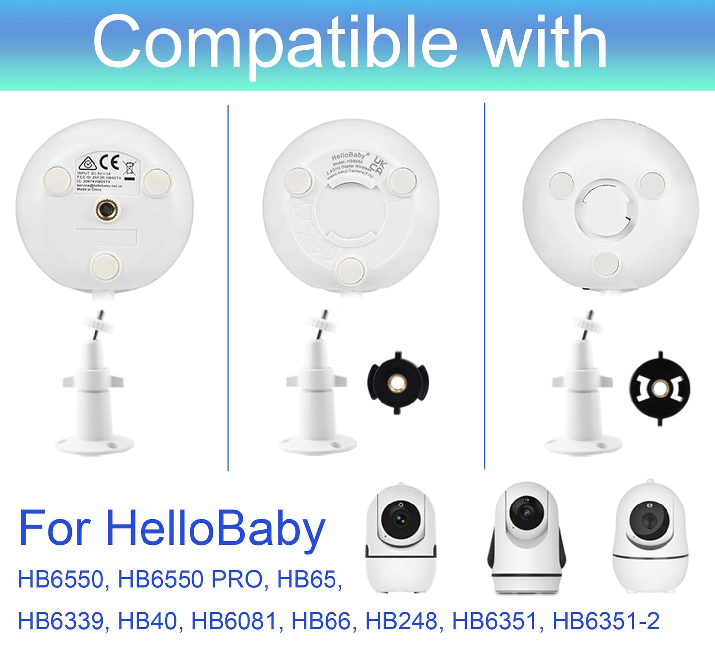 LEFXMOPHY HB6250 Wall Mount for HelloBaby HB6351 / HB6351-2 / HB 6550 / HB 6550 PRO Baby Monitor Camera Hello Baby Holder with Base Plate Stand