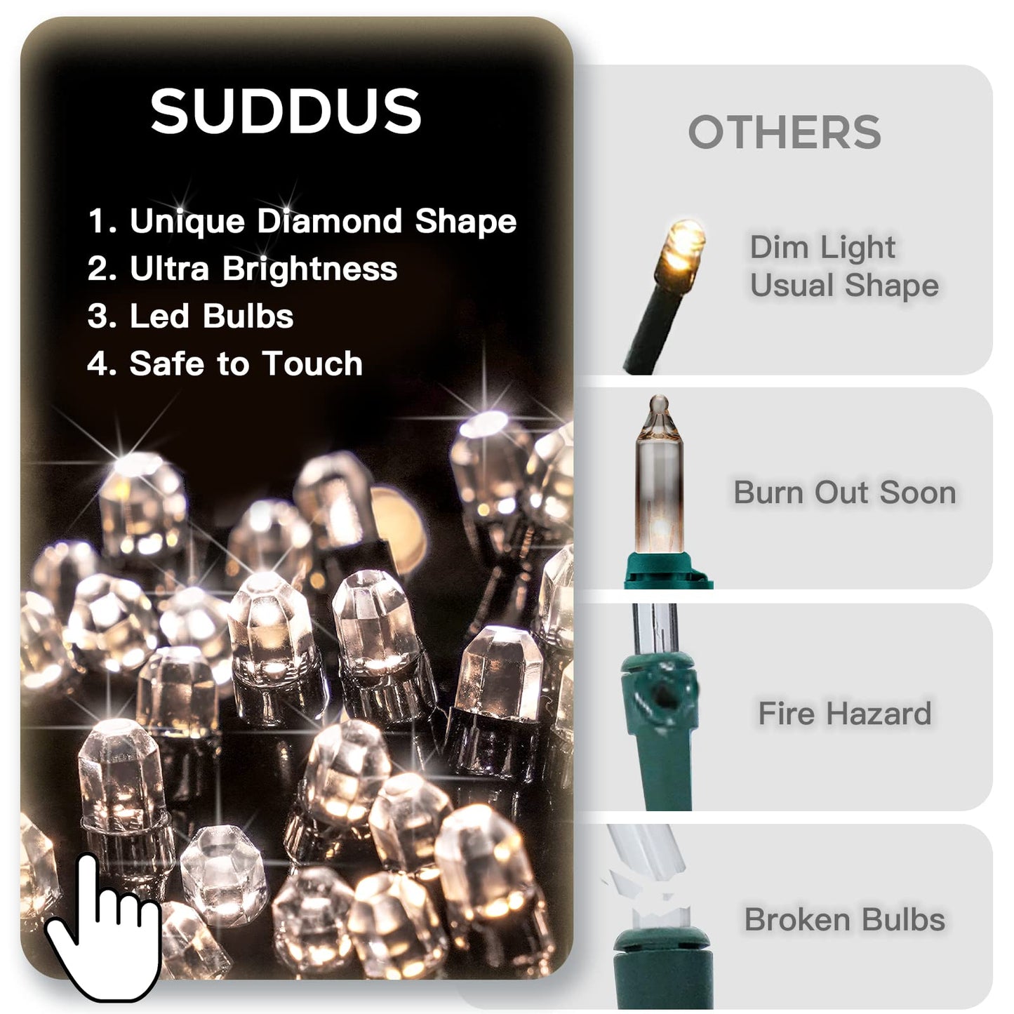 suddus White Christmas Tree Lights Outdoor, 66ft 200 LED Christmas String Lights with 8 Modes, Twinkle Lights for Christmas Tree, Bedroom, Backyard