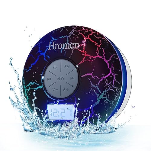 HROMEN Bluetooth Speaker,2nd Gen IPX7 Waterproof Bluetooth Speakers, Bathroom Shower Speaker,Wireless Cool Cracking Backlit, Suction Cup,Outdoor