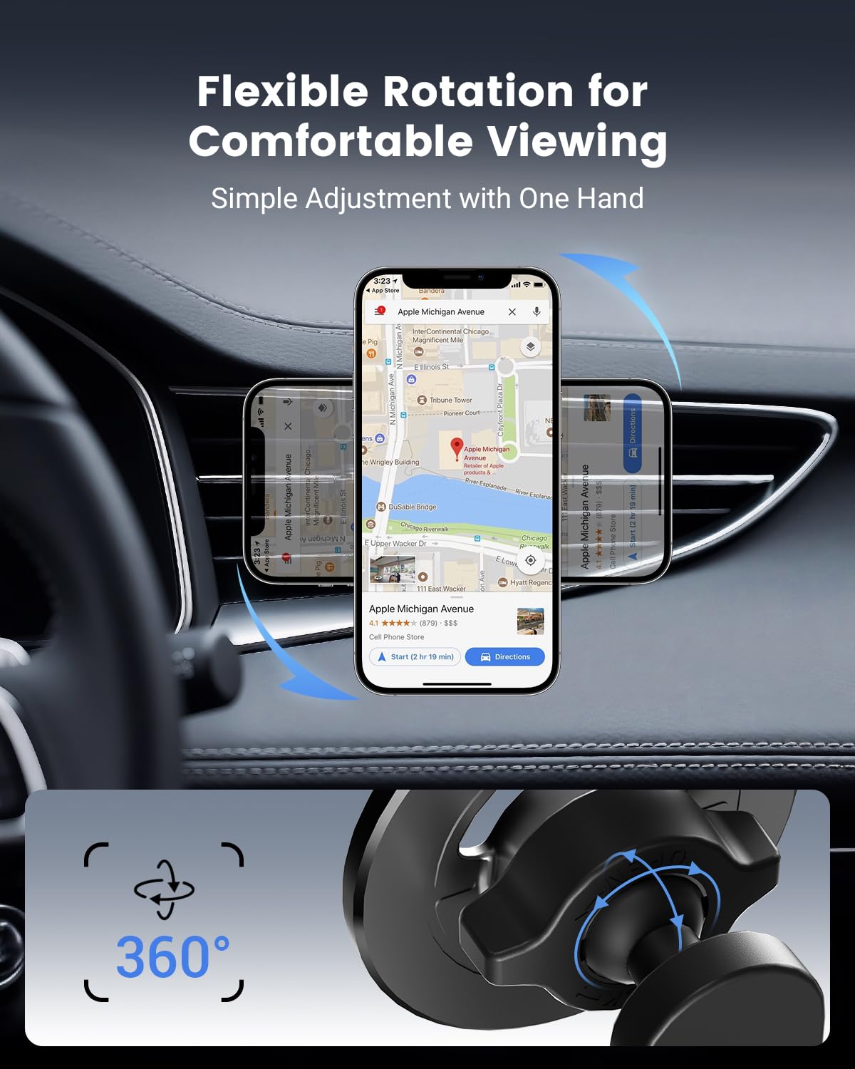 Vpryhuan Vent Phone Holder for Your Car, Magnetic Air Vent Mount 360° Rotatable with Metal Ring, One-Hand Use for iPhone 16/15/14/13/12 (4.3-7.6")