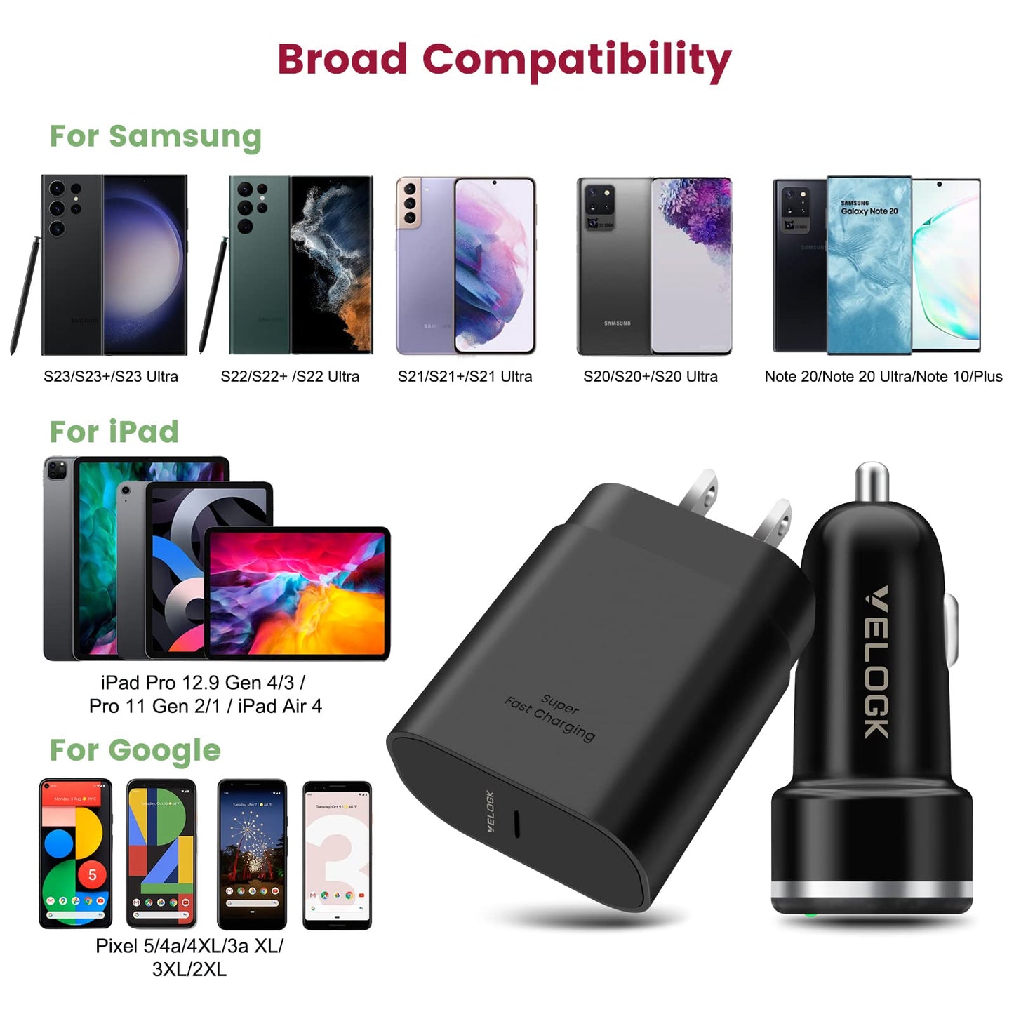 Super Fast Charger Type C Kit, VELOGK 25W PD PPS USB C Wall/Car Charger for Samsung Galaxy S26/S25/S24/S23 Ultra/S23+/S23/S22/S21/S20/Plus/Note