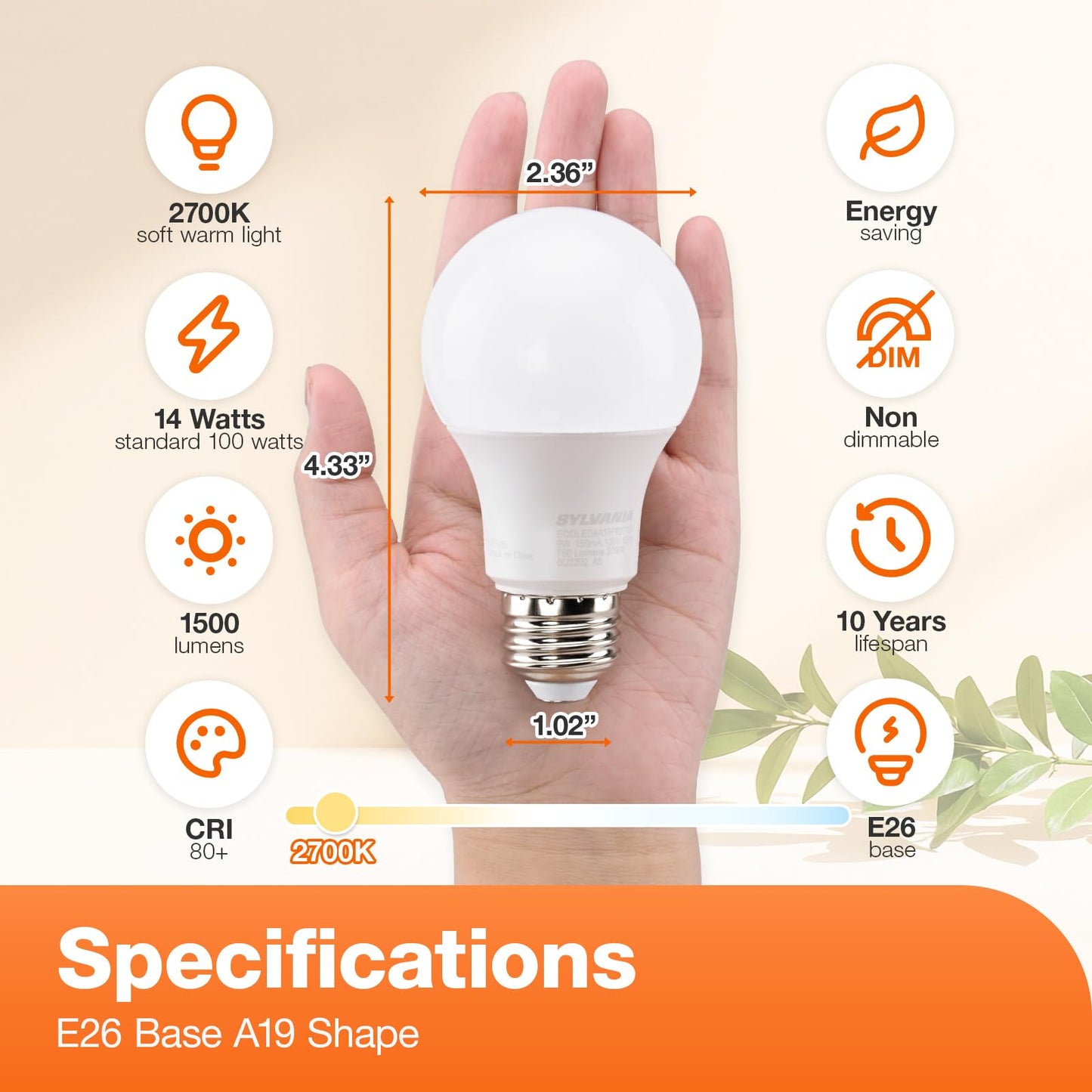 Sylvania LED Light Bulb, 100W Equivalent A19, Efficient 14W, Medium Base, Frosted Finish, 1500 Lumen, Soft White - 24 Pack (41299)