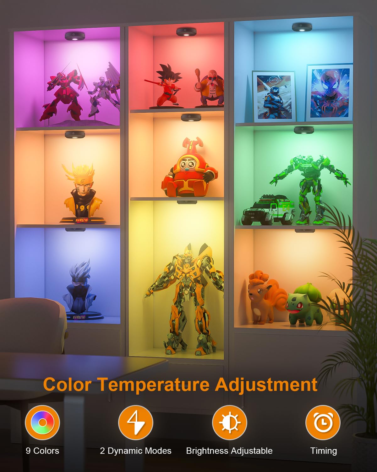 WILLED Under Cabinet Lighting Wireless,RGB Rechargeable Puck Lights with Remote Control,Battery Touch Tap Light with Timer Function,Stick On LED