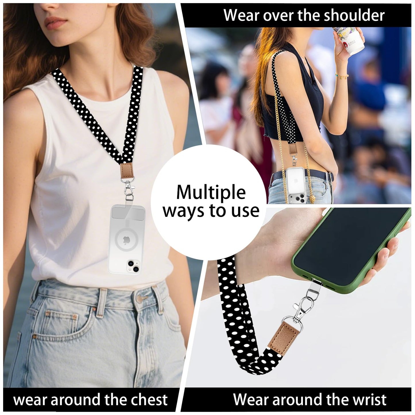ZSYTZL 2 Pack Phone Lanyard with 2 Tether Tab, Cute Neck Wrist Straps for Phone Wallet ID Badge Keychain, Compatible with Most Smartphones